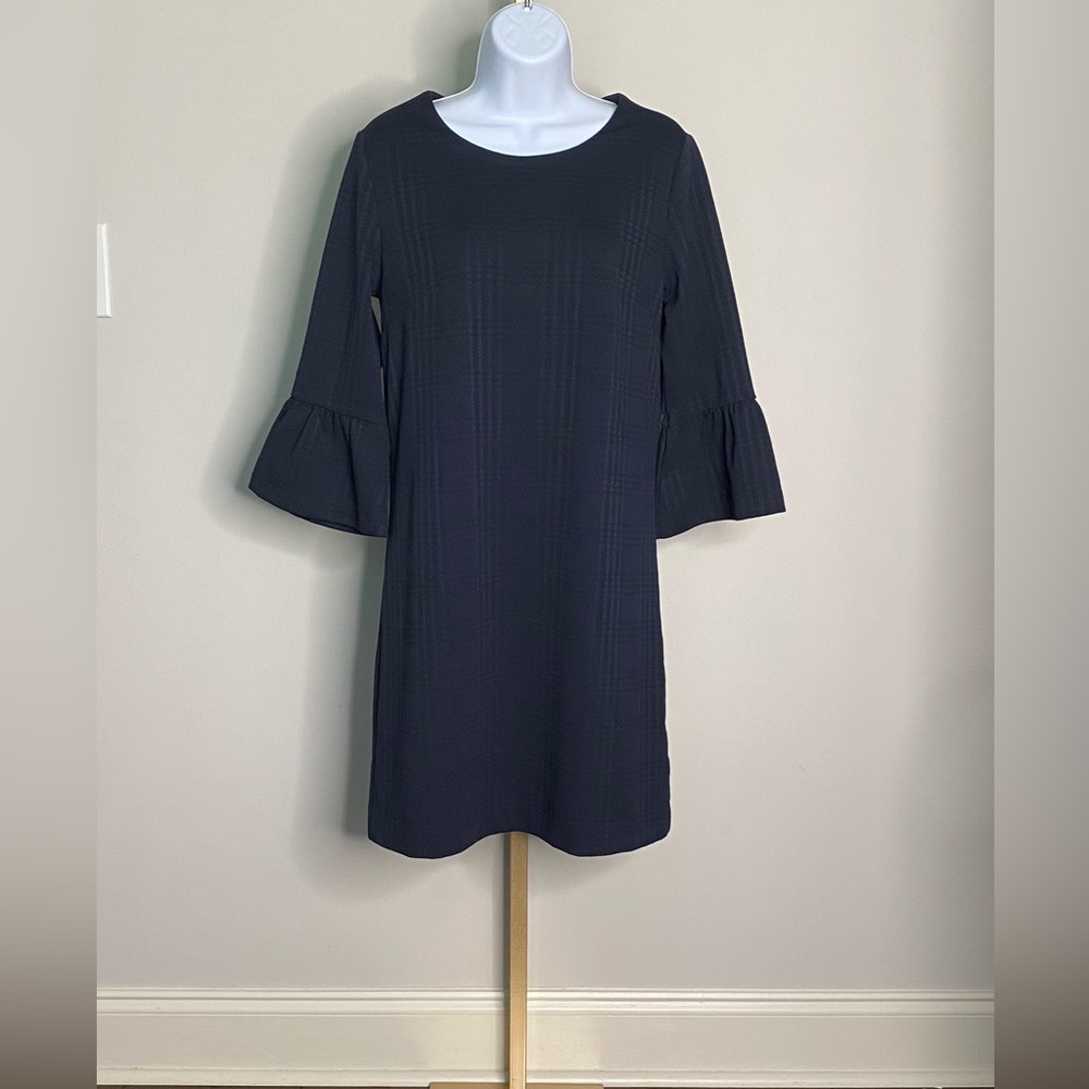 BANANA REPUBLIC PLAID BELL SLEEVE STRETCH SHIFT DRESS - SMALL